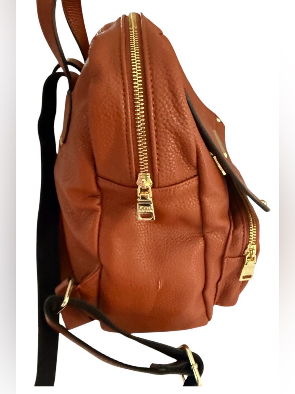 Steve Madden BTAMPA Cognac Brown Embossed Logo Backpack Purse Gold Hardware - Picture 14 of 15